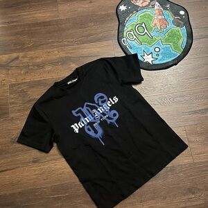Palm Angels Black Tee with Blue and White Logo